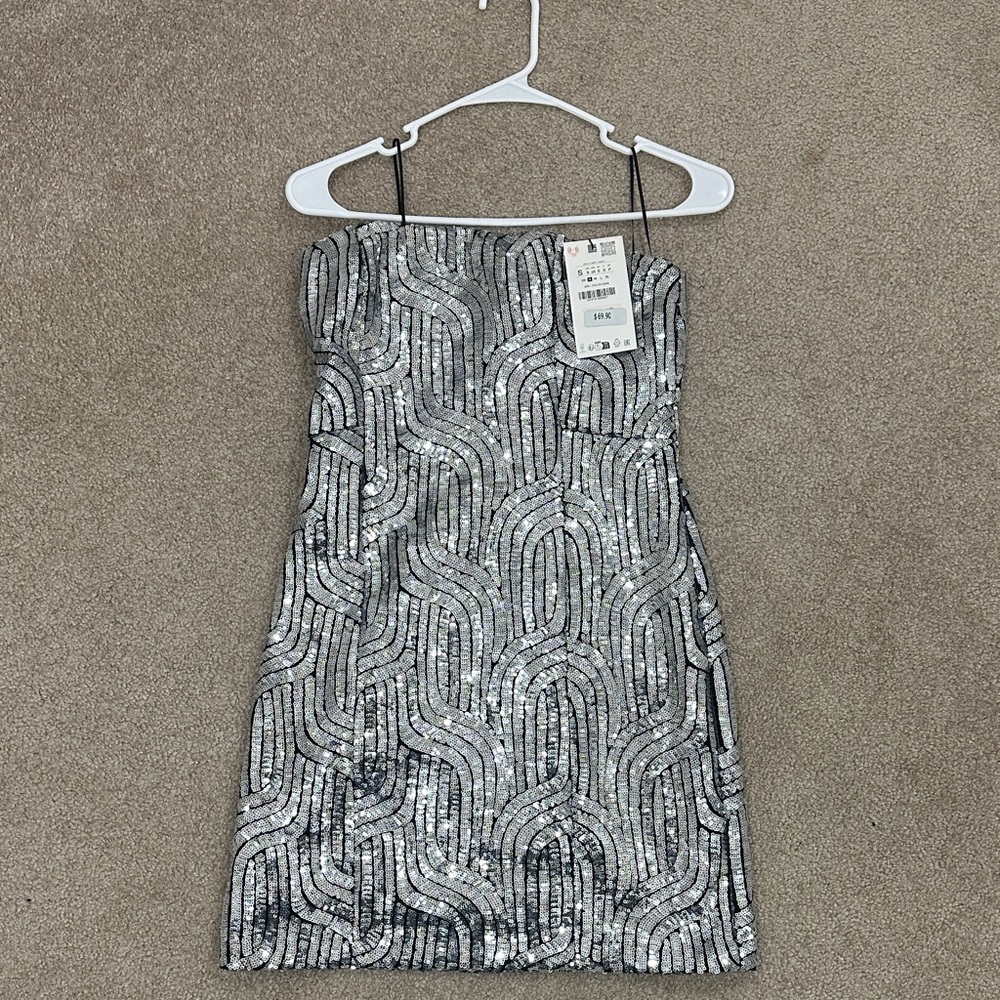 Zara Strapless Dress in Silver and Black